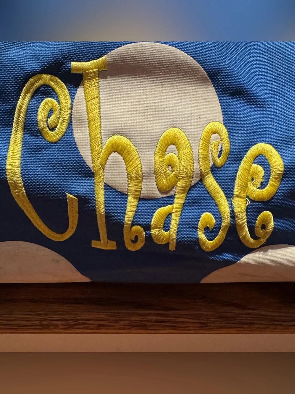 Large blue Chase monogrammed zippered bag
